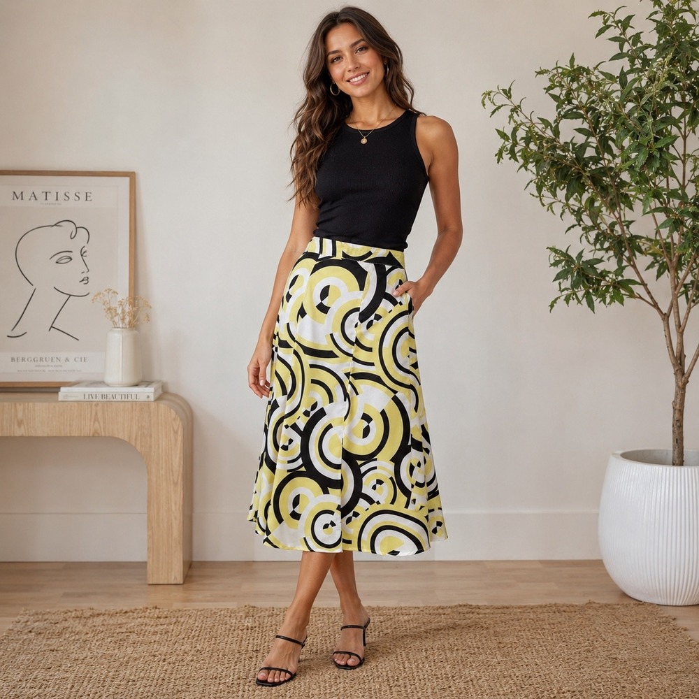 Yarns And Stitches Mod Geometric Midi Skirt Artsy Retro Y2K Dopamine 14 XL